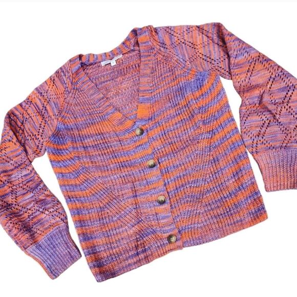 Multicolored Purple Orange Red Cardigan Sweater Size XL 12-14 - Picture 2 of 2